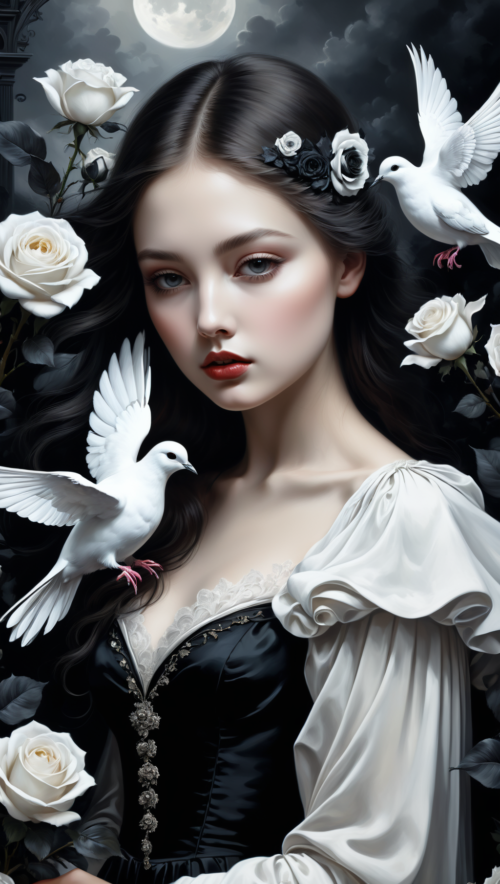 01073-94007981-Digital art, by IrinaKapi. Surrealism, abstraction, girl with white dove and black roses, ultra details oh clothes, best quality.png